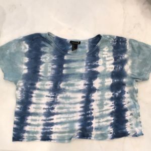 Blue Cropped Tie-Dye Forever 21 Shirt Size S